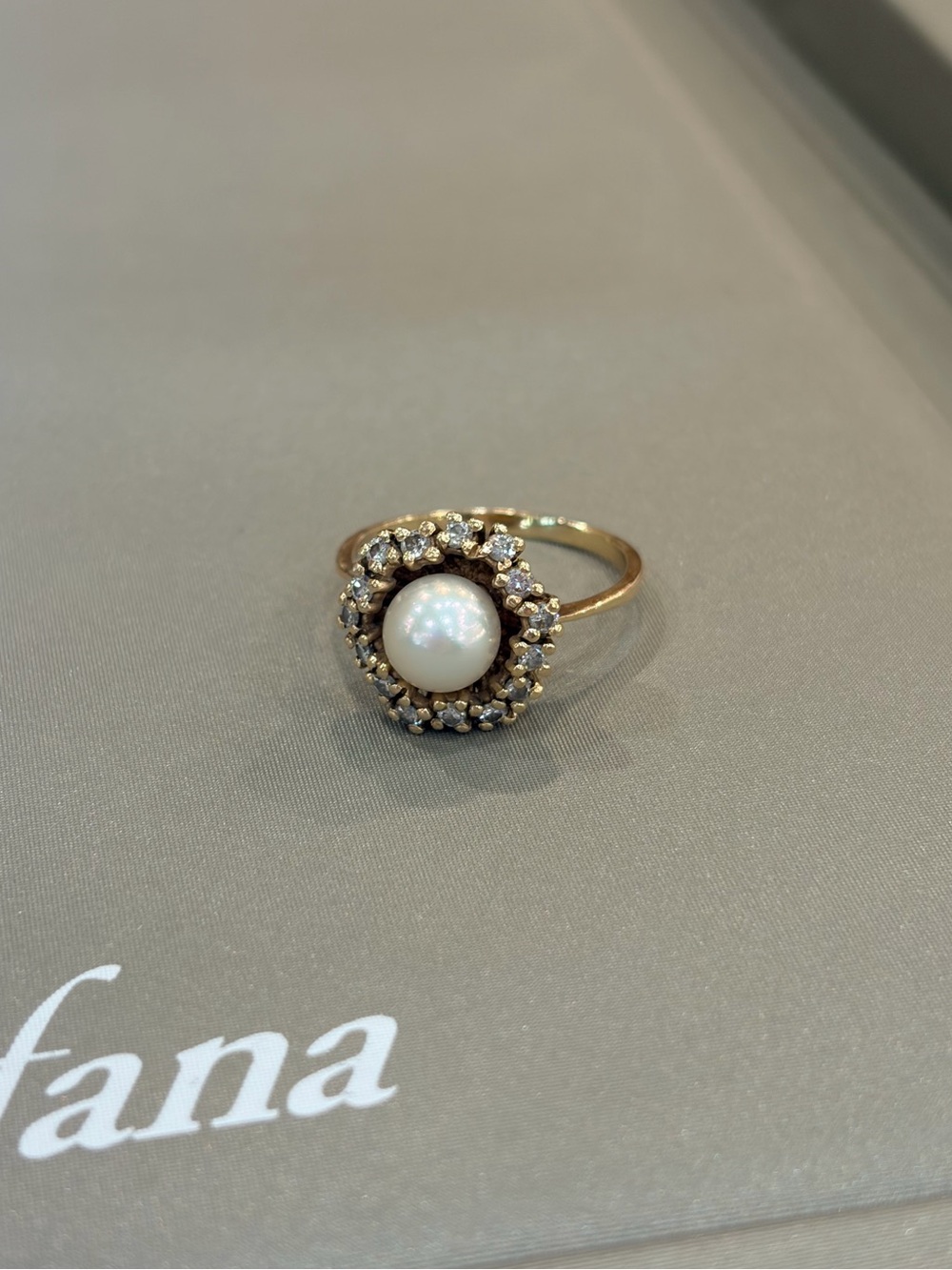 Diamond, pearl 14k gold flower ring